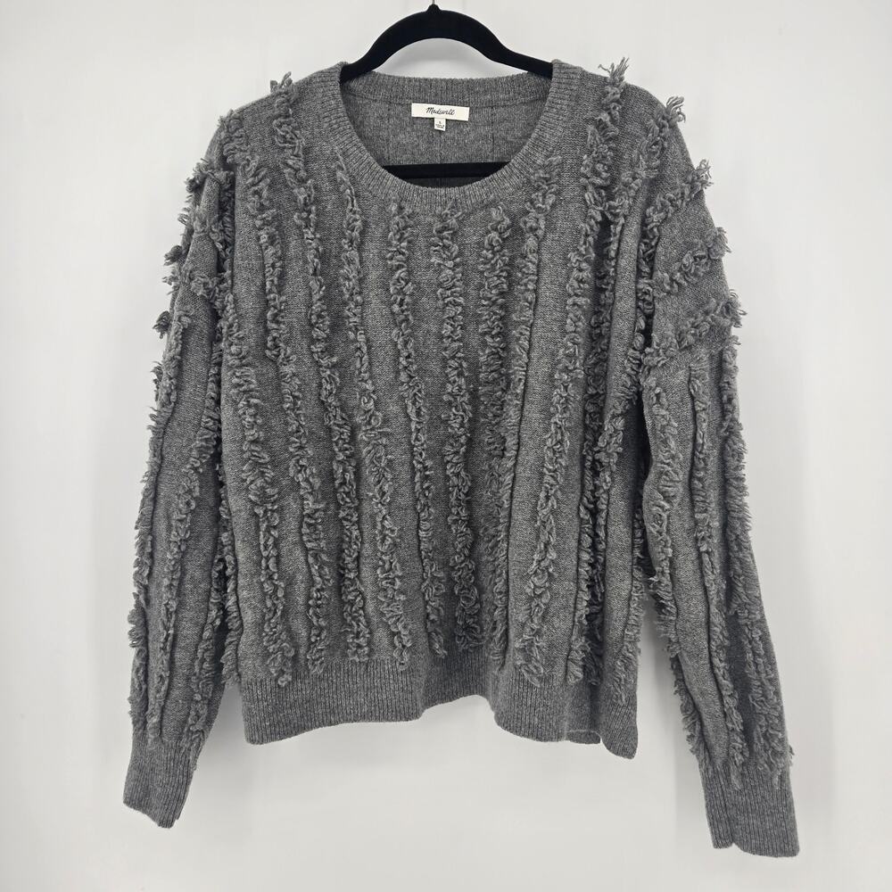 Madewell Women’s L Merino Wool Textured Fringe Sweater – Gray